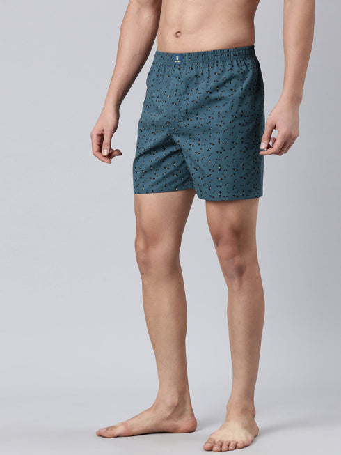 Teal Printed Cotton Boxer